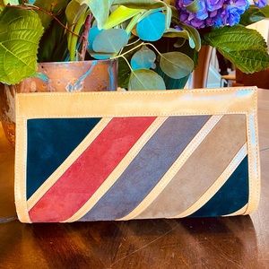 Vintage Suede Color-Block Clutch